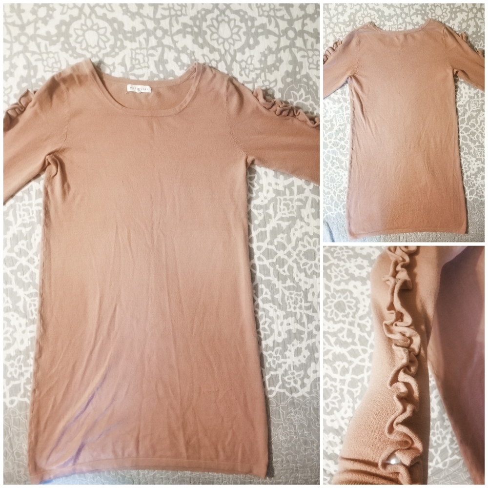 Retrology | Pink Ruffle Sleeve Midi Sweater Dress
